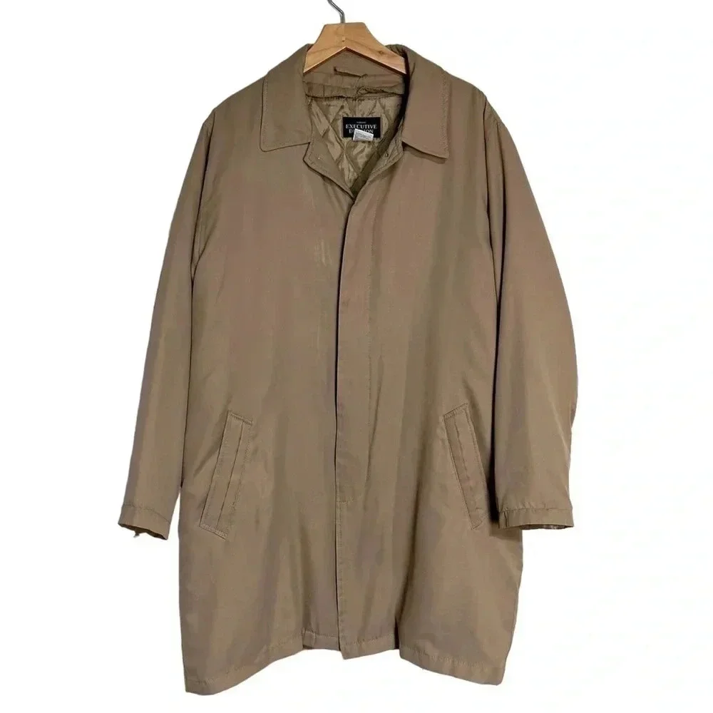 Executive Impulse Mens Beige Trench‎ Coat Overcoat Jacket